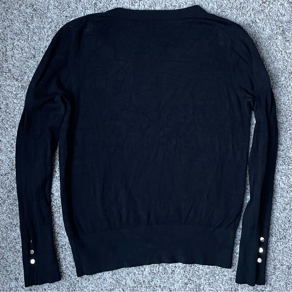Basement Basic Black V-Neck Sweater - Size XS Cuffed Long Sleeve Golden Buttons